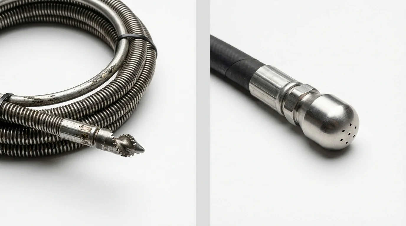 Drain snake cable and hydro jetting nozzle used for drain cleaning in Arverne, NY