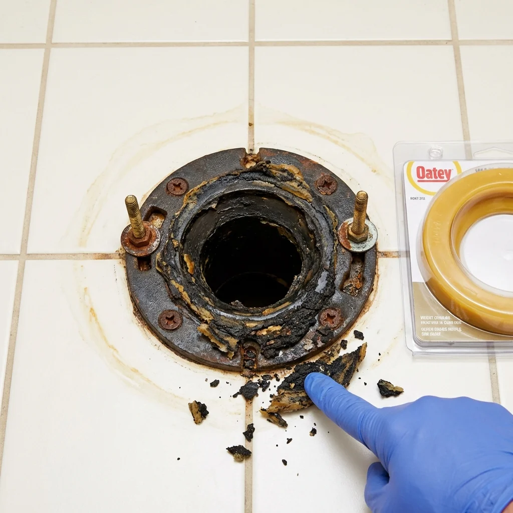 Failed wax ring showing water seepage at the base of a toilet in a Arverne, NY home